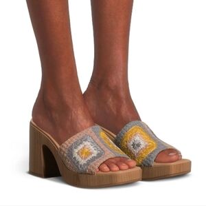 Womens Crochet Mid-Heel Sandals